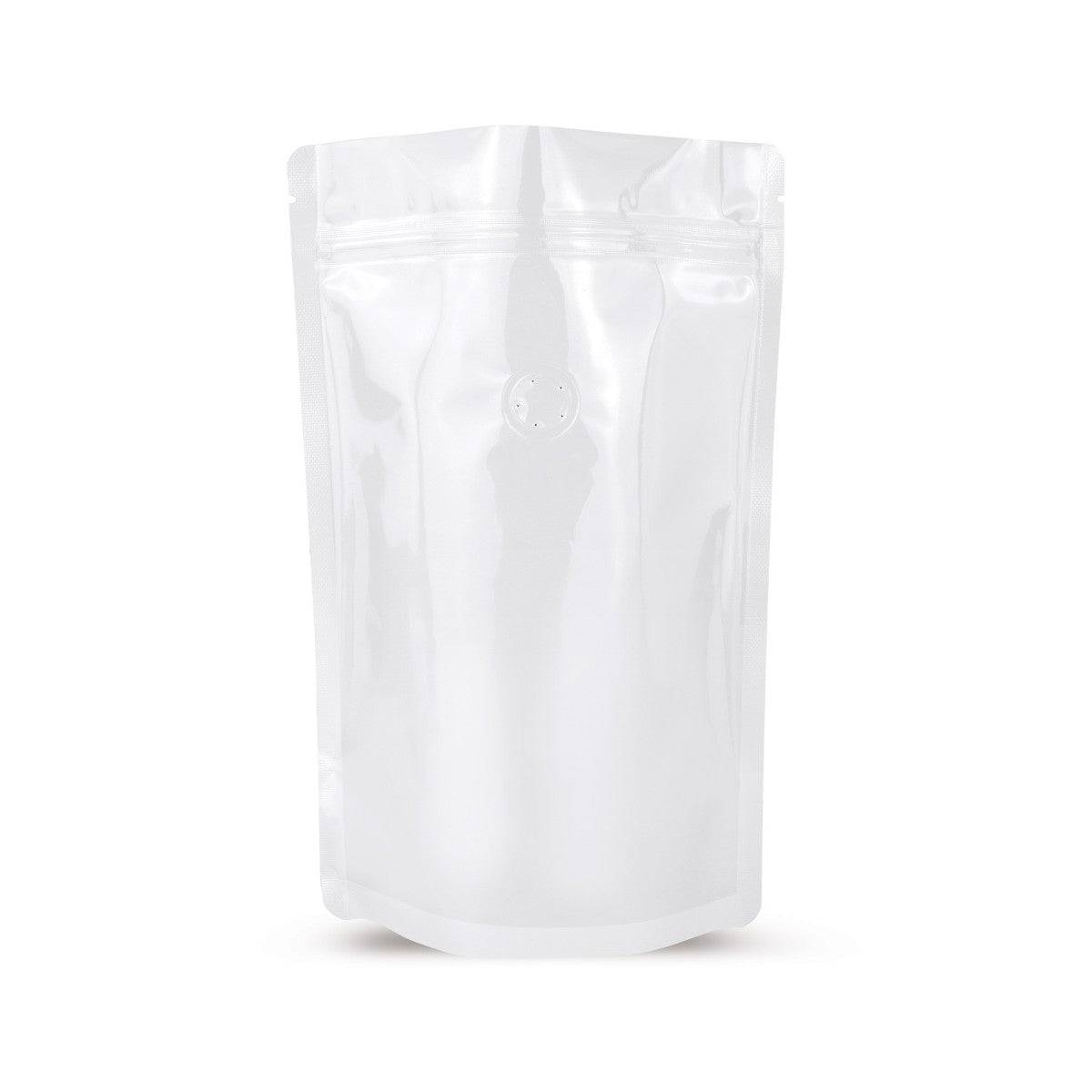 Doypack biały z zaworem aromatu — Widok główny woreczka z zaworem aromatu i ochroną aromatu od Elke Plastic
