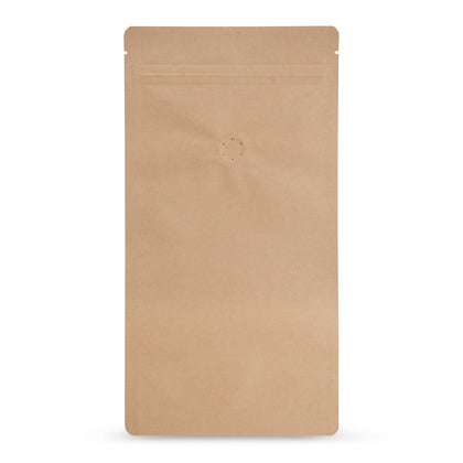 Doypack z papieru kraft z zaworem aromatu — Widok główny woreczka z zaworem aromatu, w optyce papieru kraft od Elke Plastic